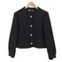 ザラ ZARA ゴールドボタン ノーカラー クロップド ツイードジャケット レディース import:M