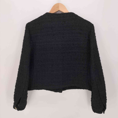 ザラ ZARA ゴールドボタン ノーカラー クロップド ツイードジャケット レディース import:M