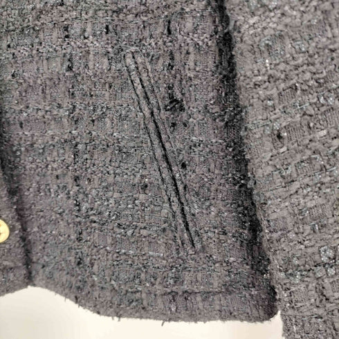 ザラ ZARA ゴールドボタン ノーカラー クロップド ツイードジャケット レディース import:M