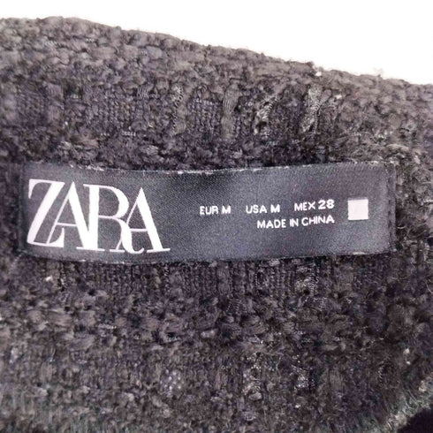 ザラ ZARA ゴールドボタン ノーカラー クロップド ツイードジャケット レディース import:M