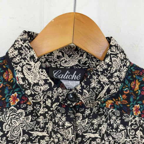 80s Caliche レーヨン100 総柄 長袖 シャツ レディース S