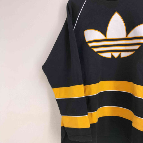 アディダスオリジナルス adidas Originals 80-90S ボーダー モックネック フロントロゴラグランスリーブトレーナー メンズ S-M