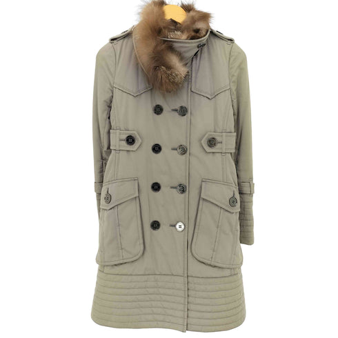 バーバリーブルーレーベル BURBERRY BLUE LABEL 裏地ノバチェック フォックスファー中綿 ダブルボタン トレンチコート レディース EUR:38