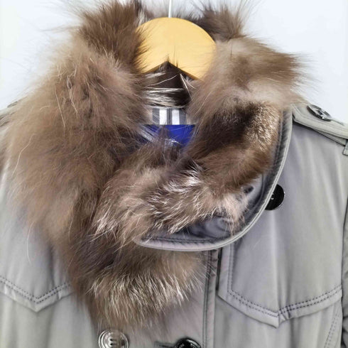 バーバリーブルーレーベル BURBERRY BLUE LABEL 裏地ノバチェック フォックスファー中綿 ダブルボタン トレンチコート レディース EUR:38