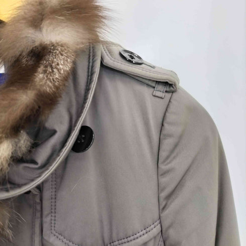 バーバリーブルーレーベル BURBERRY BLUE LABEL 裏地ノバチェック フォックスファー中綿 ダブルボタン トレンチコート レディース EUR:38