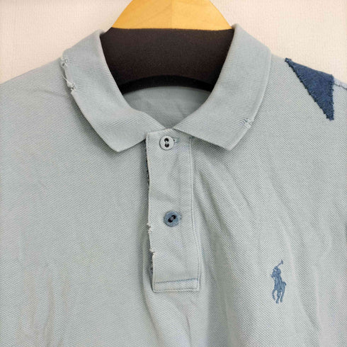 ラルフローレン RALPH LAUREN 90-00S THE SKINNY POLO スモールポニー刺繍パッチワークダメージデザイン S/S ポロシャツ メンズ import:L