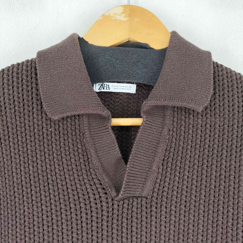 ザラ ZARA スキッパー メッシュ ポロニット メンズ US M