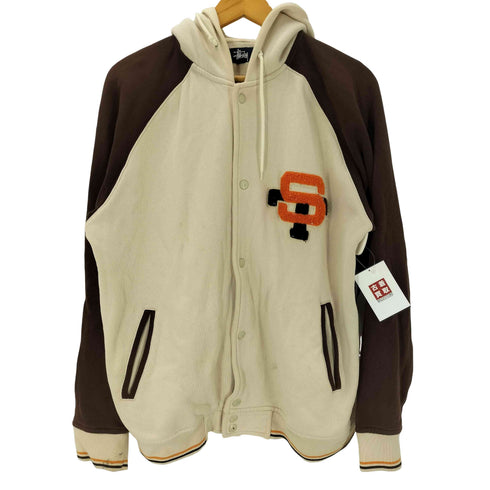 ステューシー Stussy 90S OLD 紺タグ Sロゴ ワッペン カレッジ スウェット フーディー バーシティ ジャケット スタジャン メンズ import:L