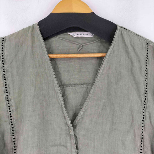 ザラ ZARA スキッパー リネン ブラウス レディース US L