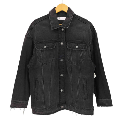 ザラ ZARA ダメージ加工 オーバーサイズ ブラック デニムジャケット レディース JPN:L