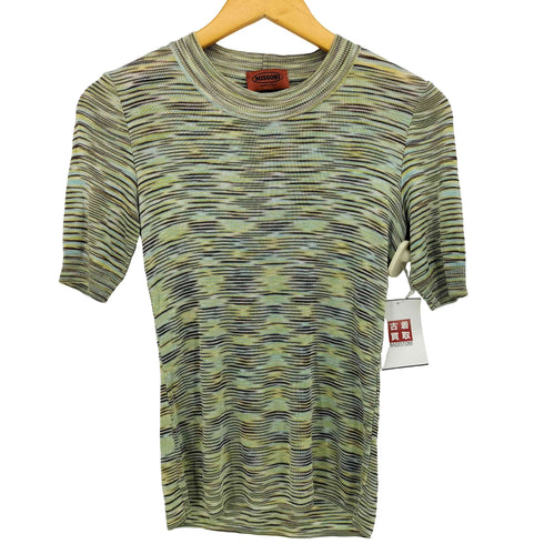 ミッソーニ MISSONI イタリア製 マルチボーダー クルーネック S/S サマーニット レディース JPN:1