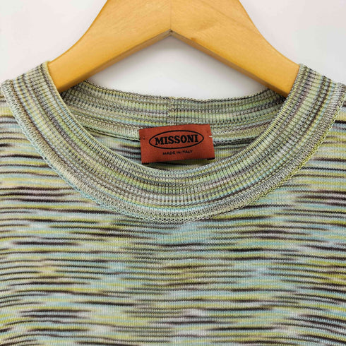 ミッソーニ MISSONI イタリア製 マルチボーダー クルーネック S/S サマーニット レディース JPN:1