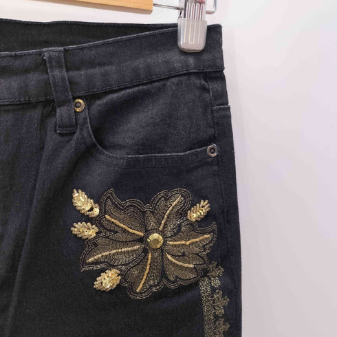 DG2 by Diane Gilman 90-00S リネン コットン レース スパンコール 刺繍 装飾 ローライズ デニム パンツ Y2K レディース 6