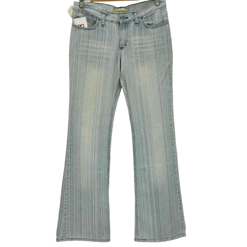 Georgie 90-00S MADE IN ITALY イタリア製 織り ストライプ ローライズ ワイドレッグ フレア デニム パンツ Y2K メンズ 46
