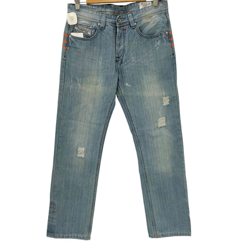 ディーゼルインダストリー Diesel Industry MADE IN ITALY イタリア製 コラボ トレフォイル ロゴ ペイント ダメージ デニム パンツ Y2K メンズ W33L34