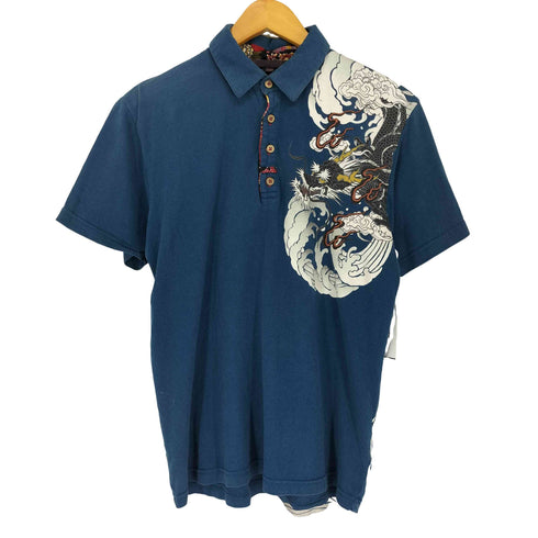 龍 和柄 刺繍&プリント ポロシャツ メンズ M