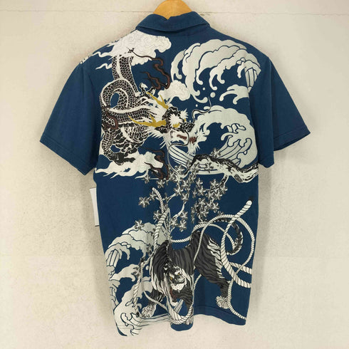 龍 和柄 刺繍&プリント ポロシャツ メンズ M