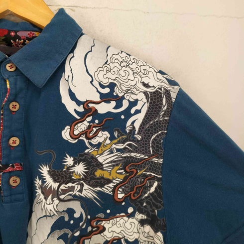 龍 和柄 刺繍&プリント ポロシャツ メンズ M