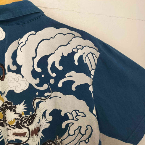 龍 和柄 刺繍&プリント ポロシャツ メンズ M
