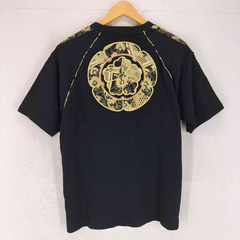 カラクリダマシイ 絡繰魂 家紋 和柄 ロゴメタルプレート ラグランTシャツ メンズ L