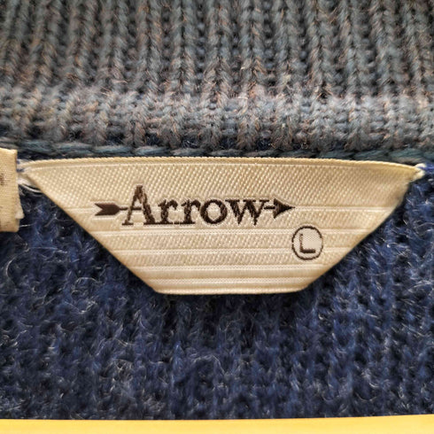 アロー ARROW 70-80S 三角タグ バイカラー 襟付き アクリル ポロ ニット カーディガン メンズ import:L