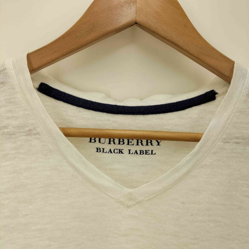 バーバリーブラックレーベル BURBERRY BLACK LABEL ホース刺繍 リネン100 Vネックカットソー メンズ 33