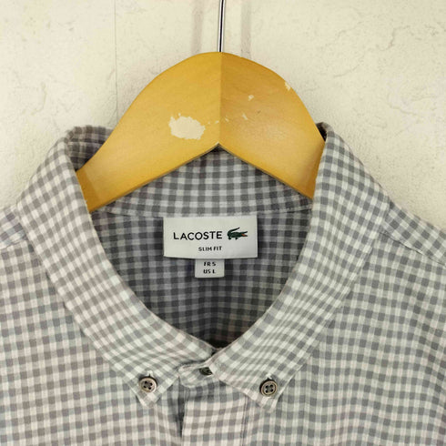 ラコステ LACOSTE SLIM FIT ギンガムチェック 半袖 ボタンダウンシャツ メンズ import:L