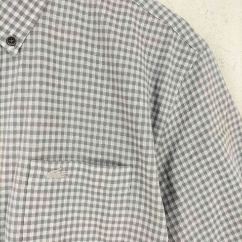 ラコステ LACOSTE SLIM FIT ギンガムチェック 半袖 ボタンダウンシャツ メンズ import:L