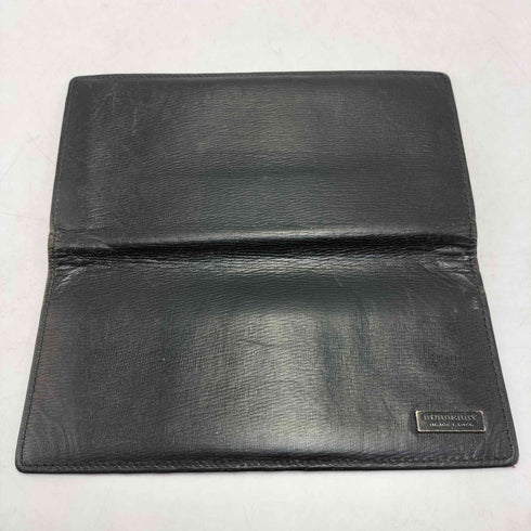 バーバリーブラックレーベル BURBERRY BLACK LABEL メタルロゴ レザー シワ加工 長財布 メンズ