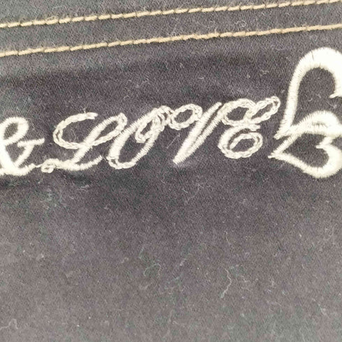 &LOVE ロゴ刺繍 リボン 装飾 ウエストゴム 裾スリット ストレッチパンツ y2k レディース JPN:S