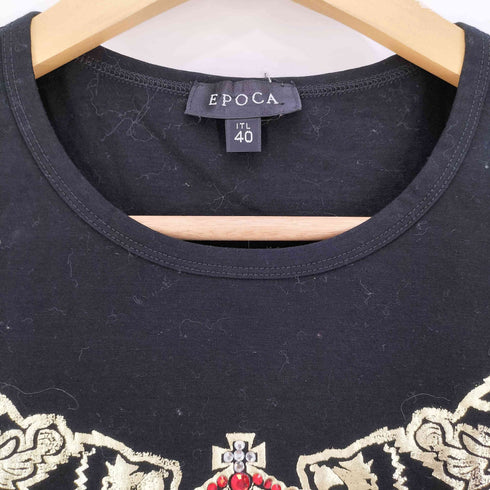 エポカ Epoca 王冠 ラインストーン プリント クルーネックTシャツ レディース EUR:40