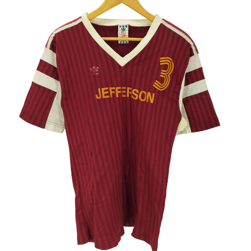 アディダス adidas 80-90S USA製 トレフォイルロゴ ナンバリング 3 ストライプ S/S Vネック ゲーム シャツ ユニフォーム メンズ import:L
