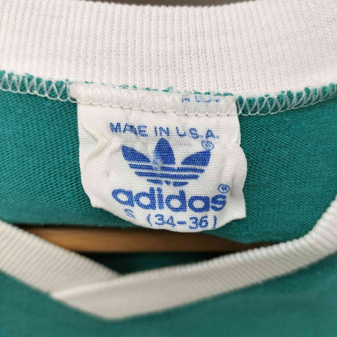 アディダス adidas 80-90S OLD USA製 トレフォイルロゴ アーム 3ストライプ Vネック S/S リンガー Tシャツ メンズ import:S