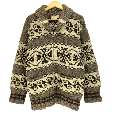 HILLS INDIAN CRAFTS 90S カナダ製 YKKジップ スノー柄 カウチンニットジャケット メンズ