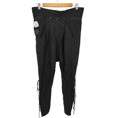 バルマンパリ BALMAIN PARIS フランス製 リネン100 裾ジップ レースアップ 編み上げ ラップパンツ メンズ FR:36