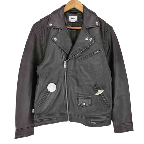 オベイ OBEY faux leather フェイクレザー ダブルライダース ジャケット メンズ S