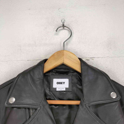 オベイ OBEY faux leather フェイクレザー ダブルライダース ジャケット メンズ S