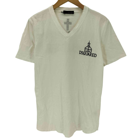 ディースクエアード DSQUARED2 LOVE THY BROTHER ダメージ加工 チャーチ クロス ジーザス プリント S/S Vネック Tシャツ Y2K メンズ import:L