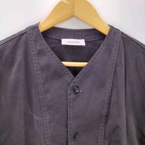ルメール LEMAIRE 22SS V-NECK SHIRT コットン ギャバジン ブラック Vネック L/S シャツ メンズ EUR:46