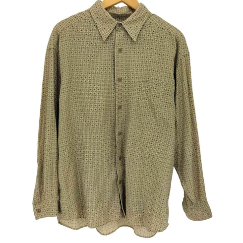 クレイボーン Claiborne 90s ジオメトリック柄 シングルポケット L/S コットンシャツ メンズ import:L