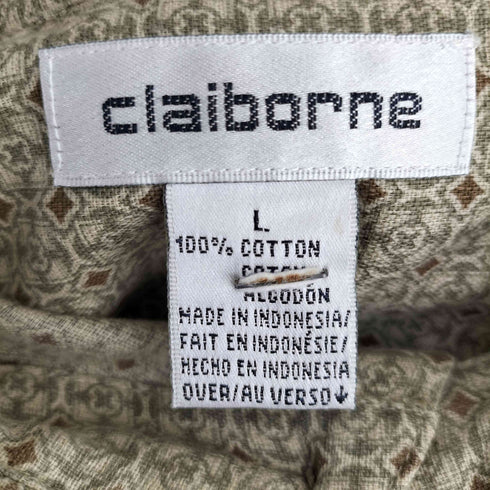 クレイボーン Claiborne 90s ジオメトリック柄 シングルポケット L/S コットンシャツ メンズ import:L
