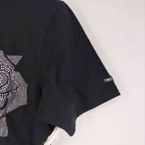 ROMEO VALENTINO ラメ 薔薇プリント ラインストーン ロゴ刺繍 S/S Tシャツ レディース import:M