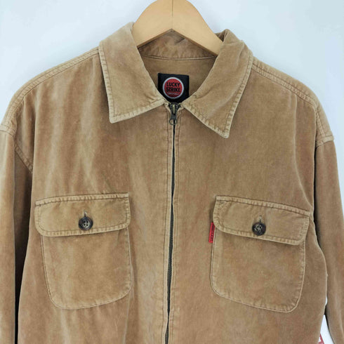 ラッキーストライク LUCKY STRIKE 90-00S ベロア ジップアップ シャツ ジャケット メンズ import:M