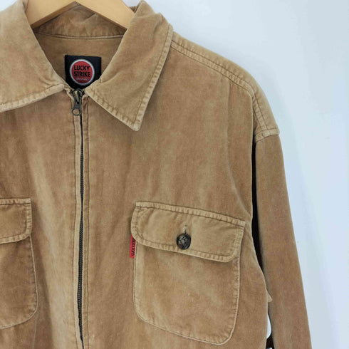 ラッキーストライク LUCKY STRIKE 90-00S ベロア ジップアップ シャツ ジャケット メンズ import:M