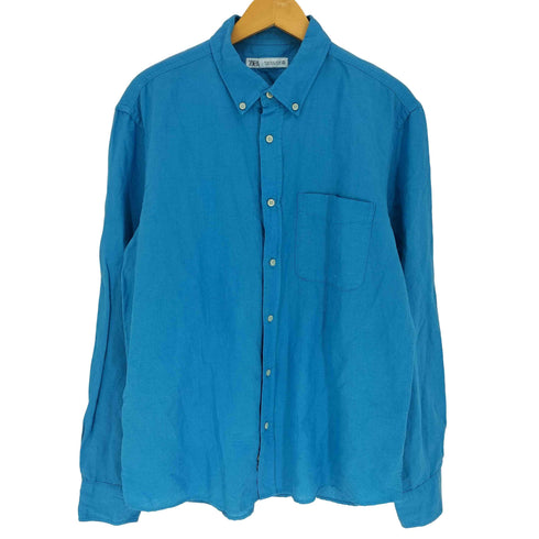 ザラ ZARA 製品染め リネンコットン L/S シャツ メンズ import:M