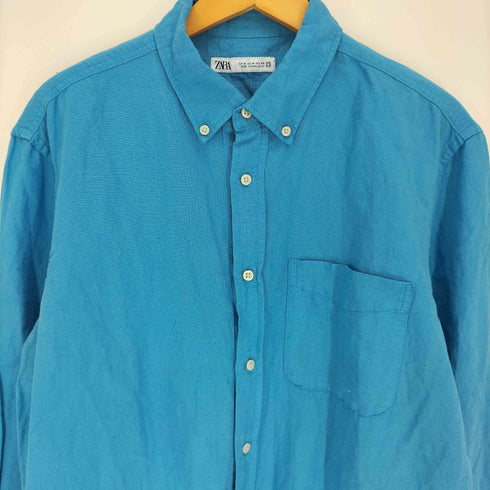 ザラ ZARA 製品染め リネンコットン L/S シャツ メンズ import:M
