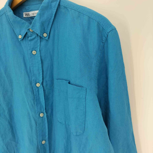 ザラ ZARA 製品染め リネンコットン L/S シャツ メンズ import:M