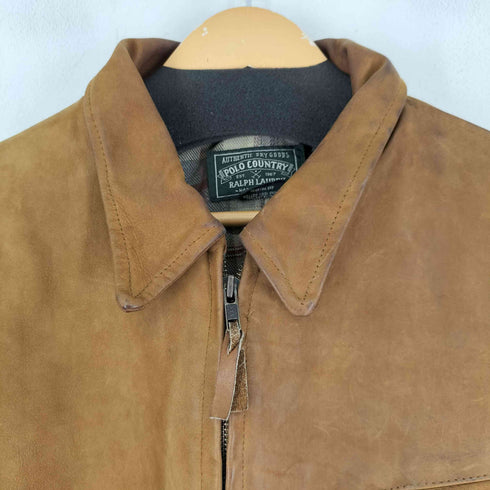 ポロカントリーラルフローレン POLO COUNTRY RALPH LAUREN 80-90S 裏地チェック柄 キャメルレザージャケット メンズ import:XL