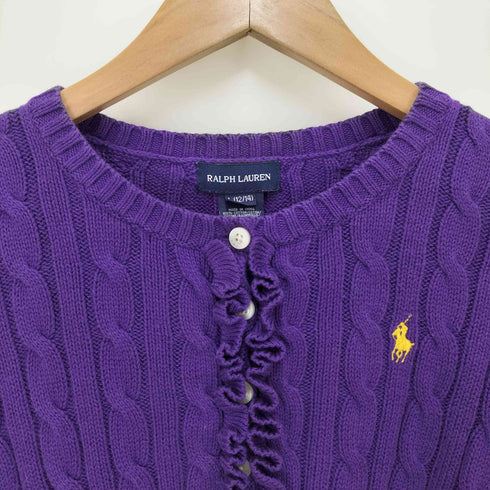 ラルフローレン RALPH LAUREN ポニー刺繍 フリルデザイン ケーブル編み コットンニット レディース L(12-14)