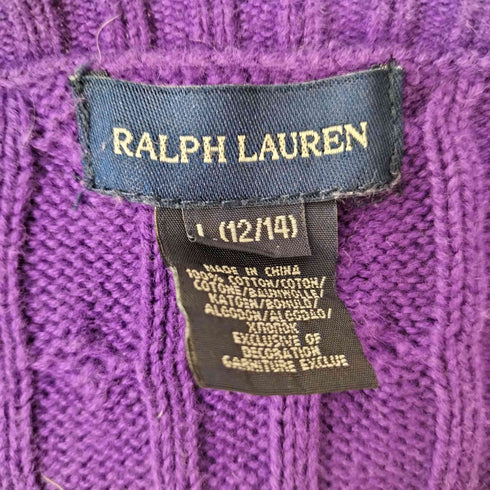 ラルフローレン RALPH LAUREN ポニー刺繍 フリルデザイン ケーブル編み コットンニット レディース L(12-14)